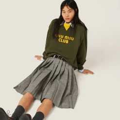 Camouflage/yellow Cotton Fleece Sweatshirt With Embroidered Logo | Miu Miu