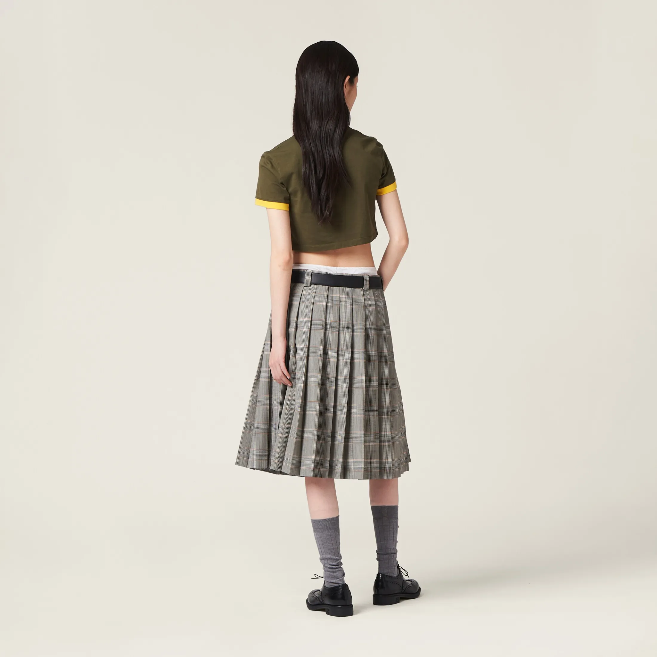 Camouflage/yellow Embroidered Cotton Jersey T-shirt | Miu Miu