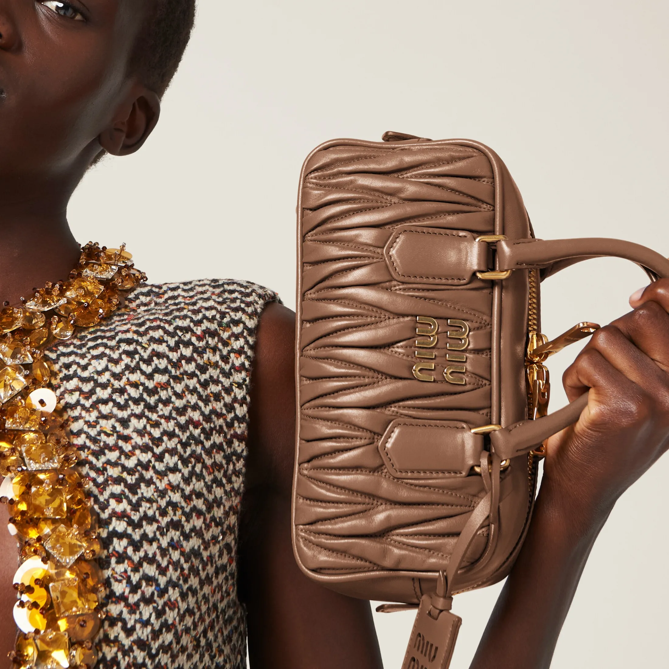Caramel Arcadie Matelassé Nappa Leather Bag | Miu Miu