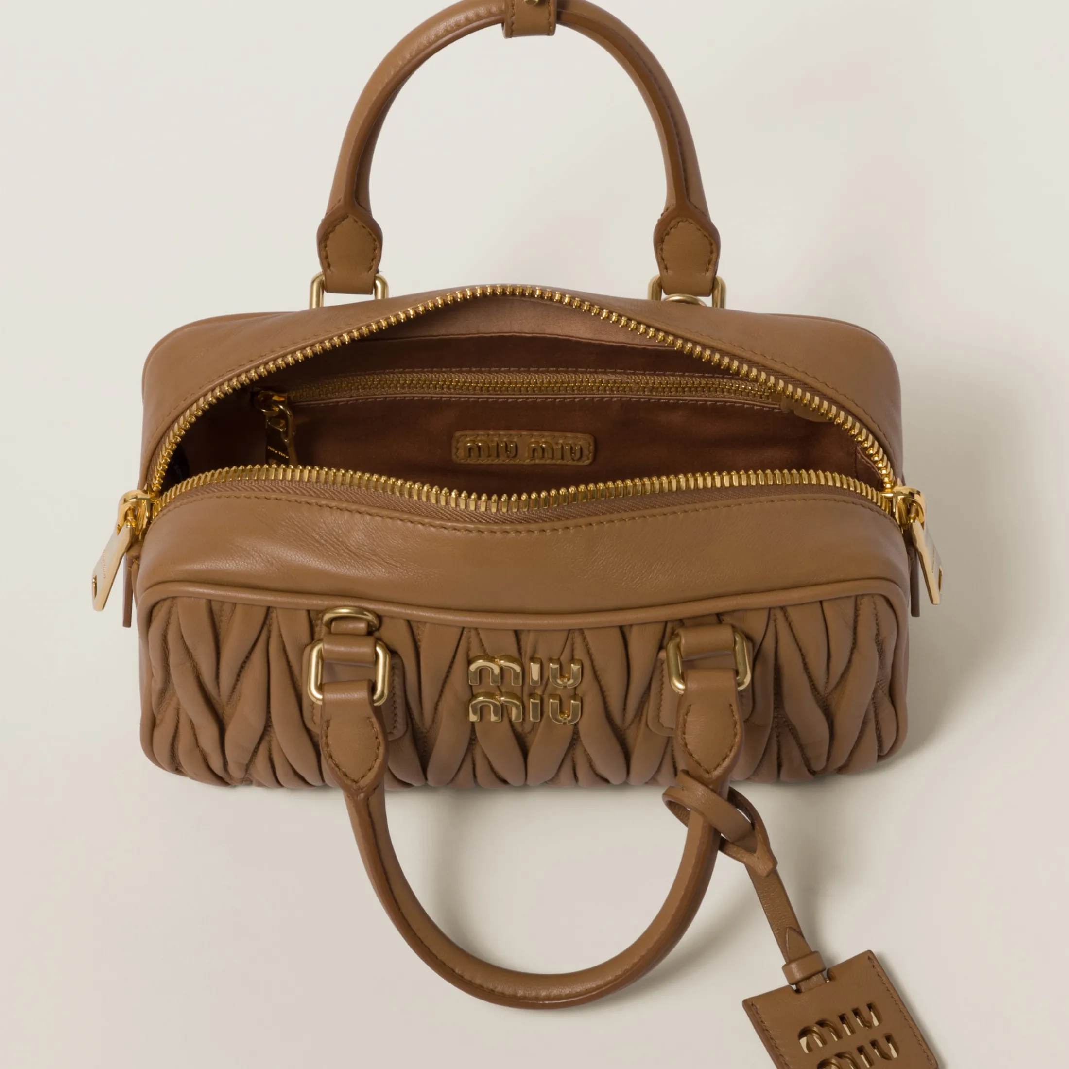 Caramel Arcadie Matelassé Nappa Leather Bag | Miu Miu