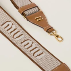 Caramel Linen Blend And Leather Shoulder Strap | Miu Miu