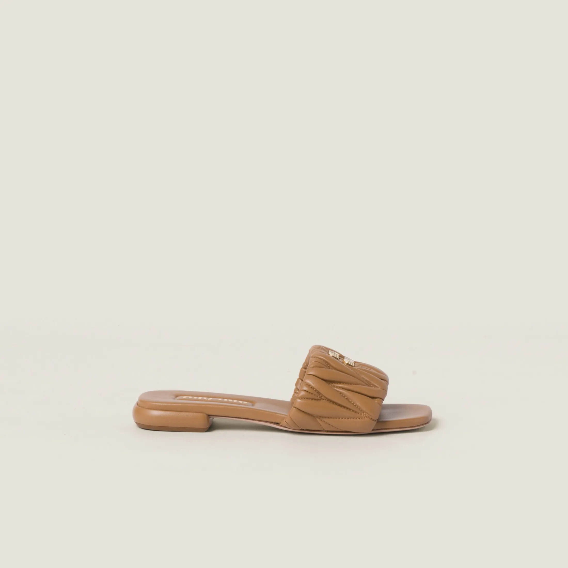 Caramel Matelassé Nappa Leather Slides | Miu Miu