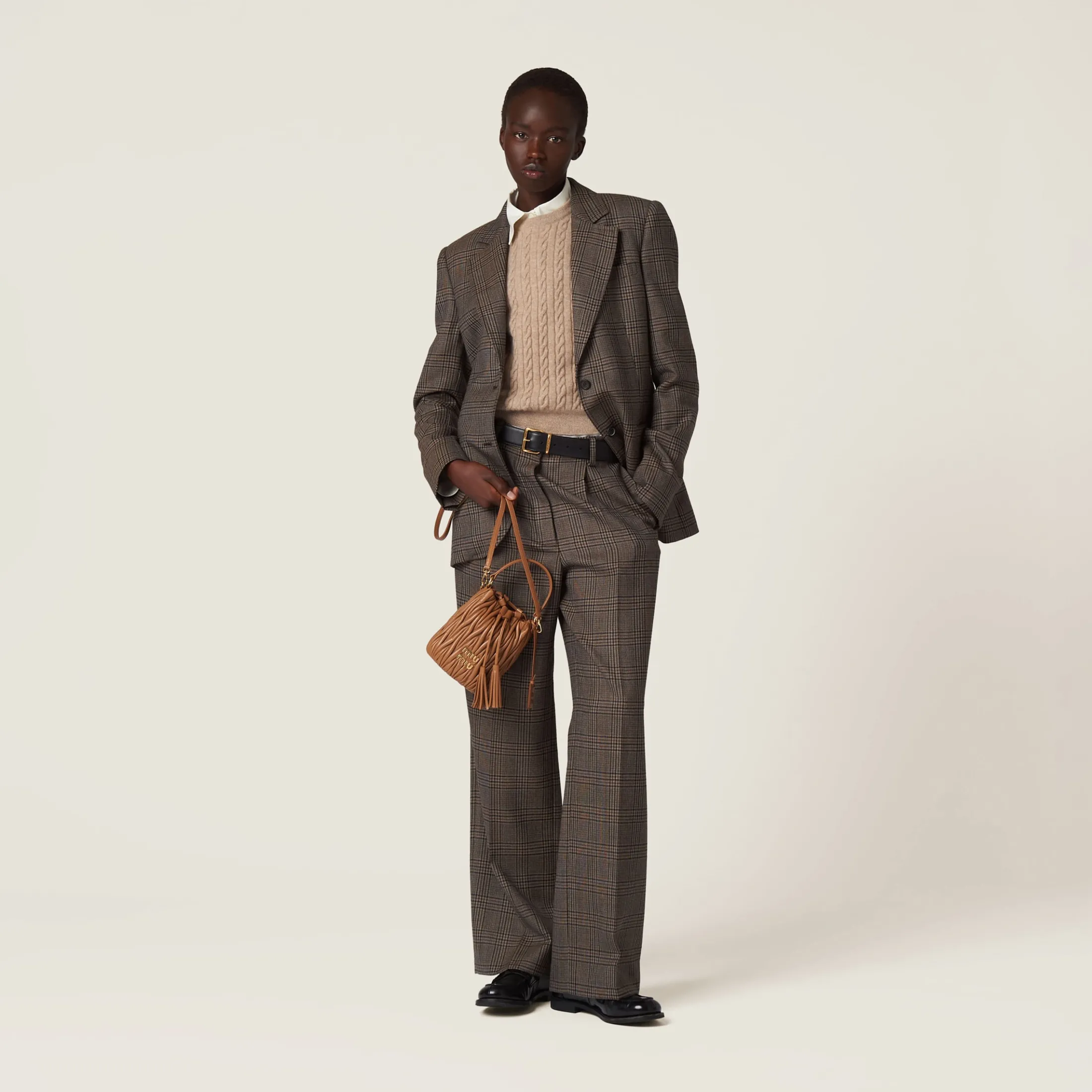 Caramel Matelassé Nappa Leather Bucket Bag | Miu Miu