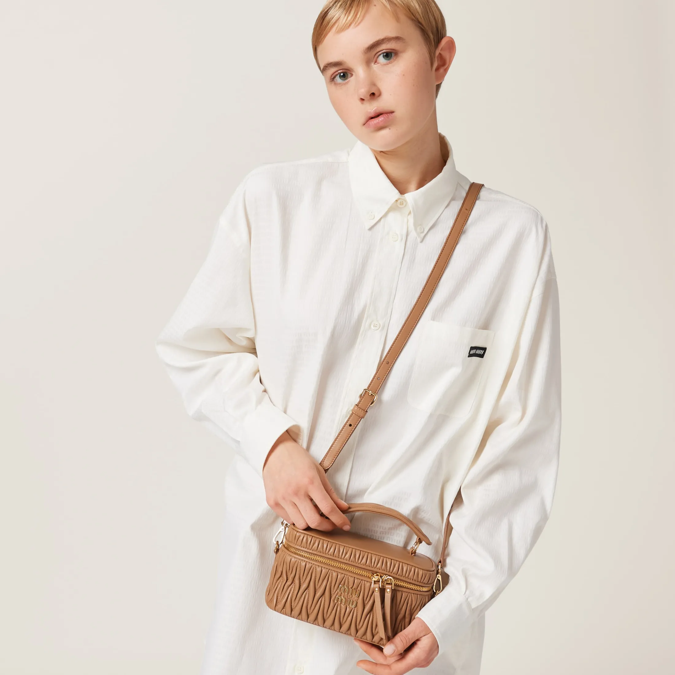 Caramel Matelassé Nappa Leather Shoulder Bag | Miu Miu