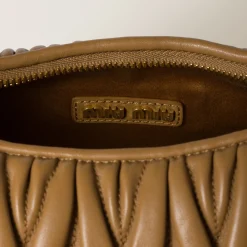Caramel Wander Matelassé Nappa Leather Hobo Bag | Miu Miu