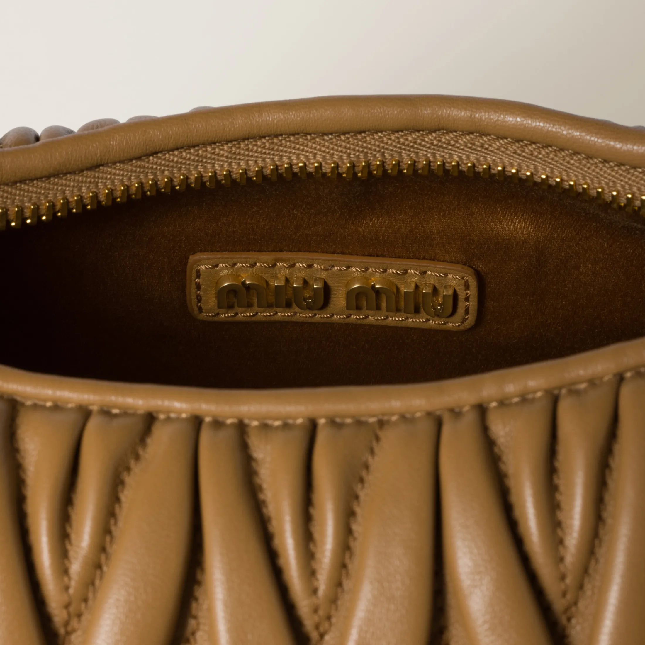 Caramel Wander Matelassé Nappa Leather Hobo Bag | Miu Miu