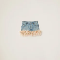 Celeste/albino White Denim Miniskirt | Miu Miu
