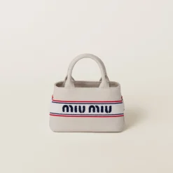 Chalk Canvas Handbag With Embroidered Logo | Miu Miu