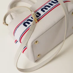 Chalk Canvas Handbag With Embroidered Logo | Miu Miu