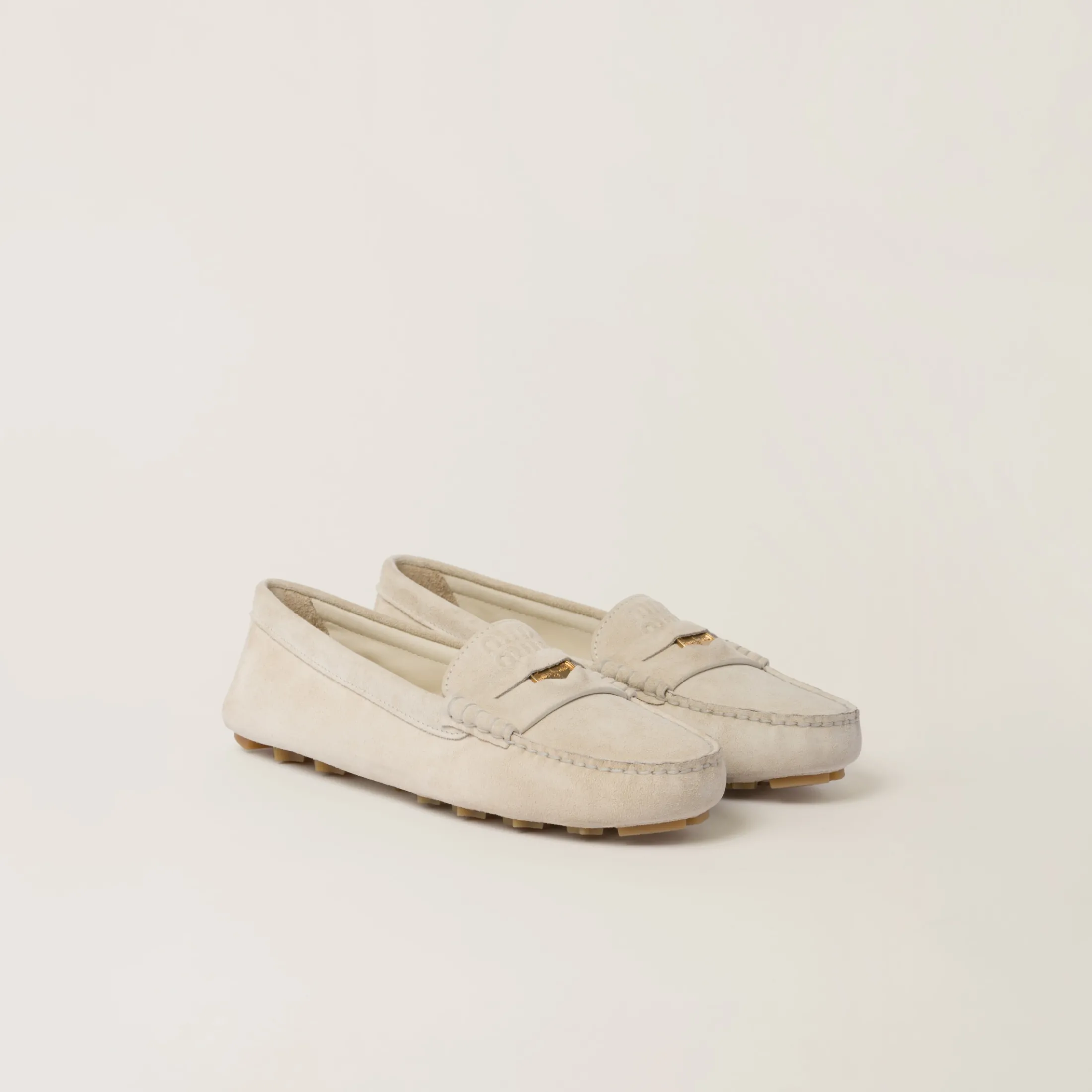 Chalk Suede Driving Shoes | Miu Miu