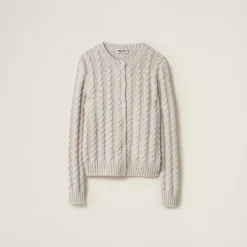 Chalk White Cashmere Knit Cardigan | Miu Miu