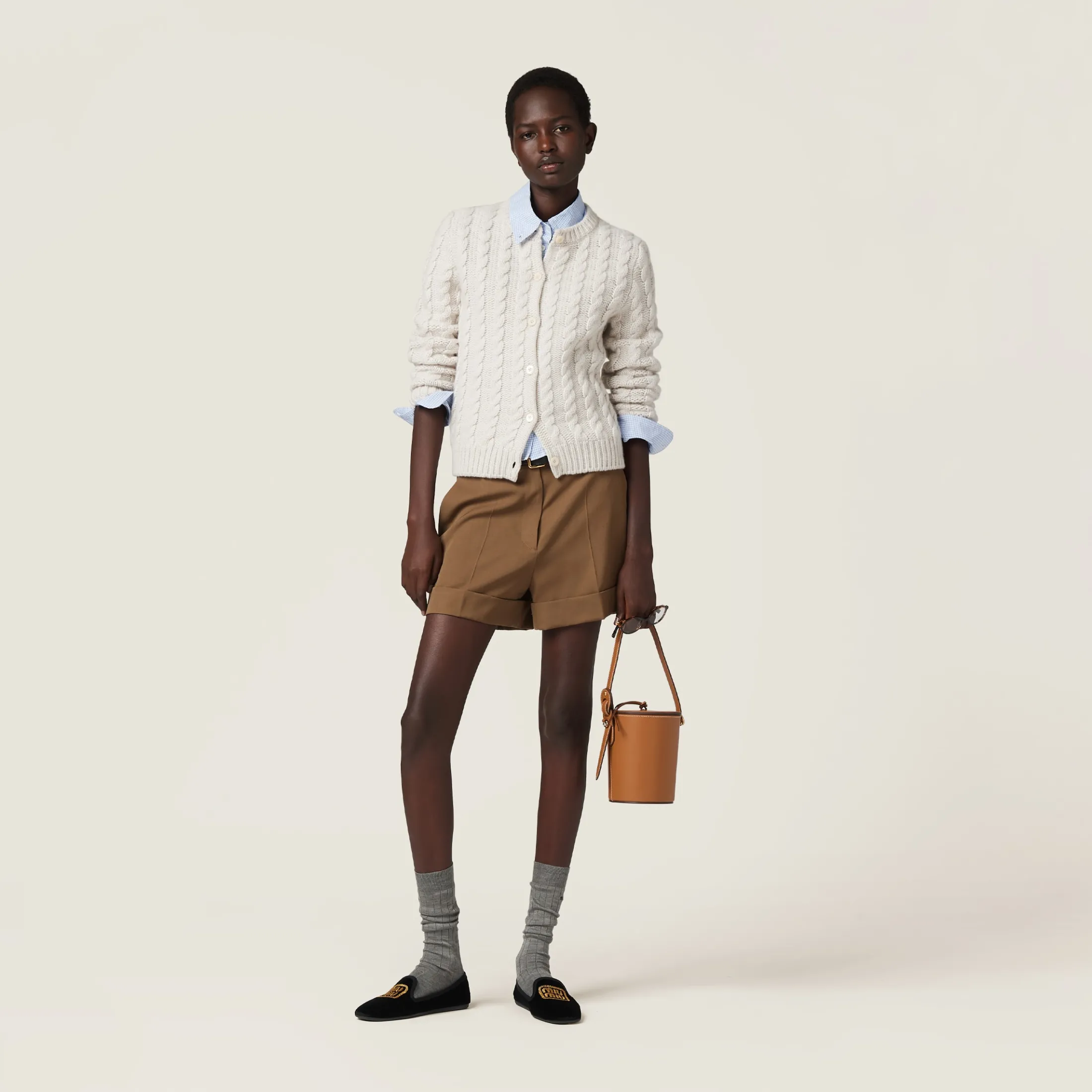 Chalk White Cashmere Knit Cardigan | Miu Miu