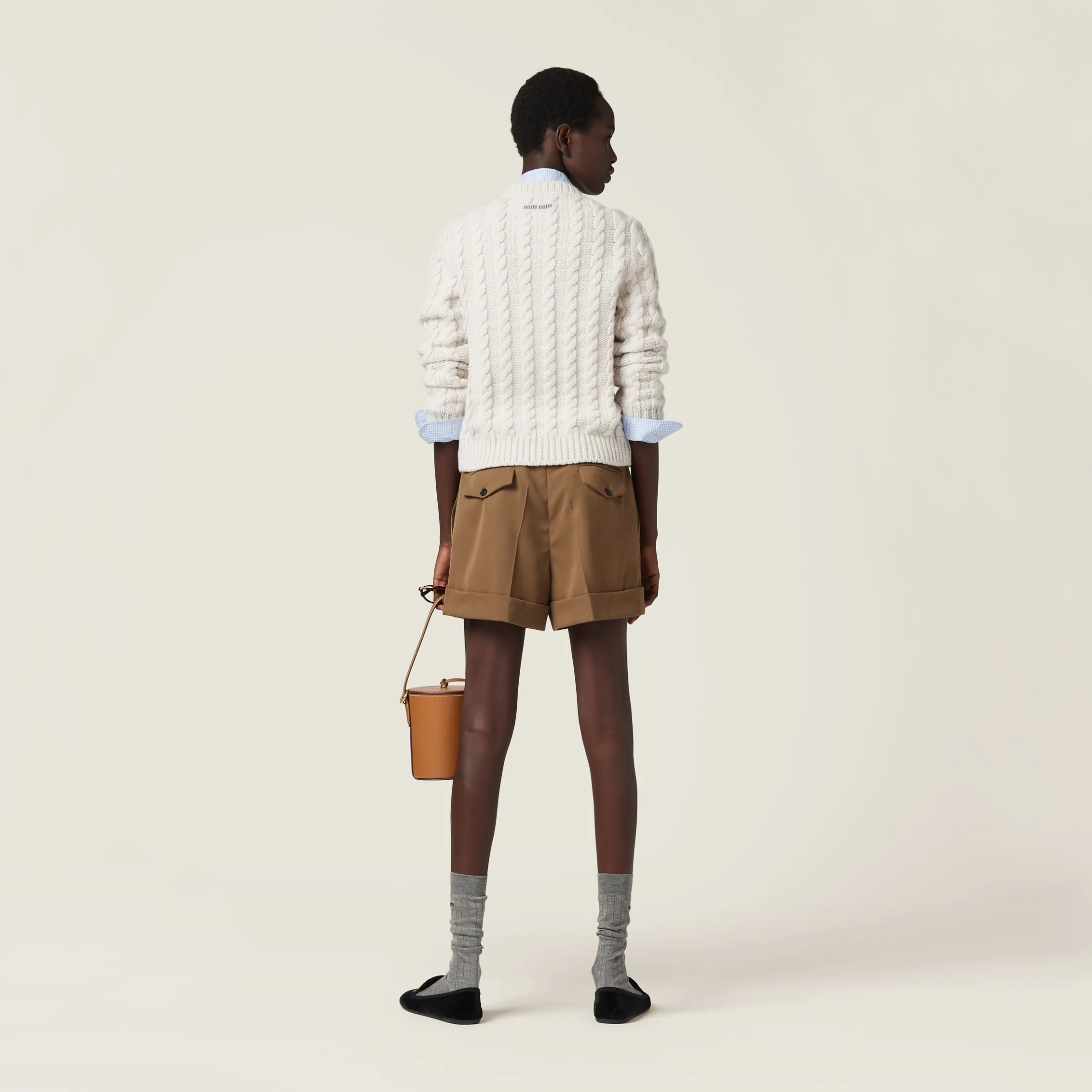 Chalk White Cashmere Knit Cardigan | Miu Miu