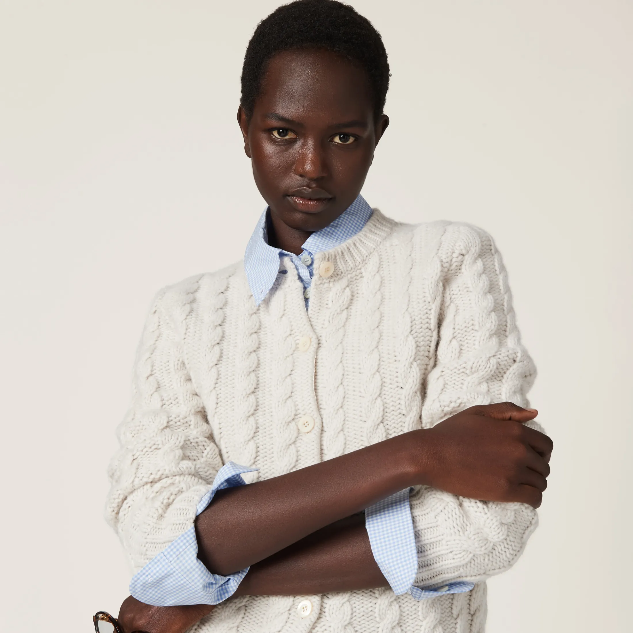 Chalk White Cashmere Knit Cardigan | Miu Miu