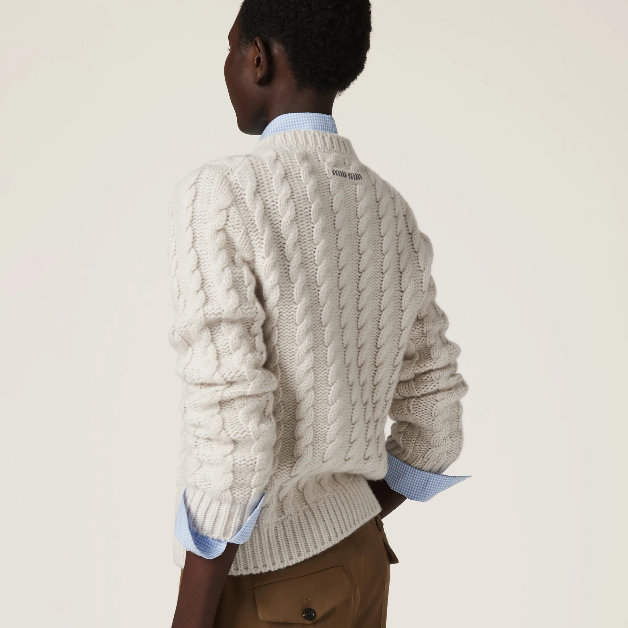 Chalk White Cashmere Knit Cardigan | Miu Miu