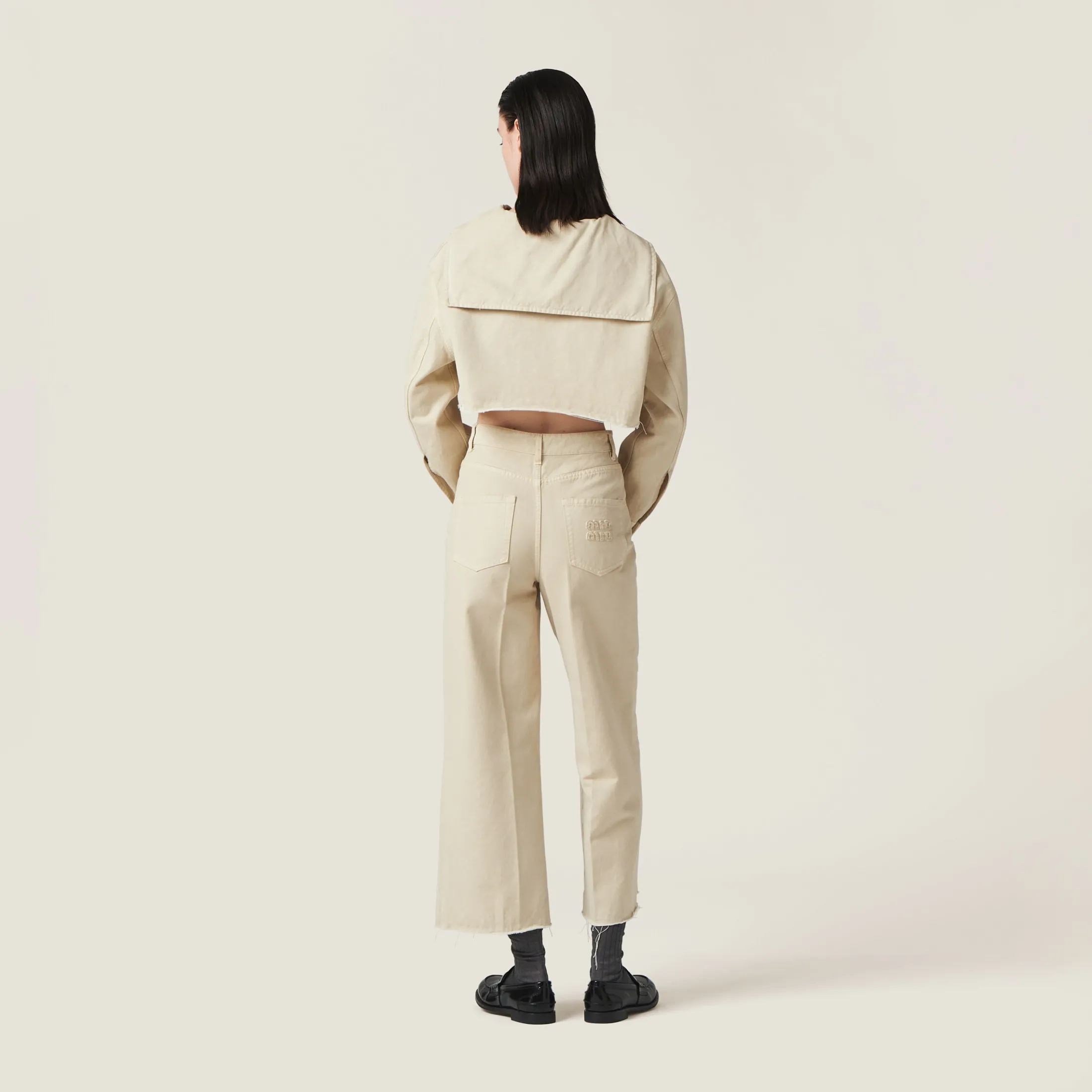 Chalk White Garment-dyed Gabardine Pants | Miu Miu