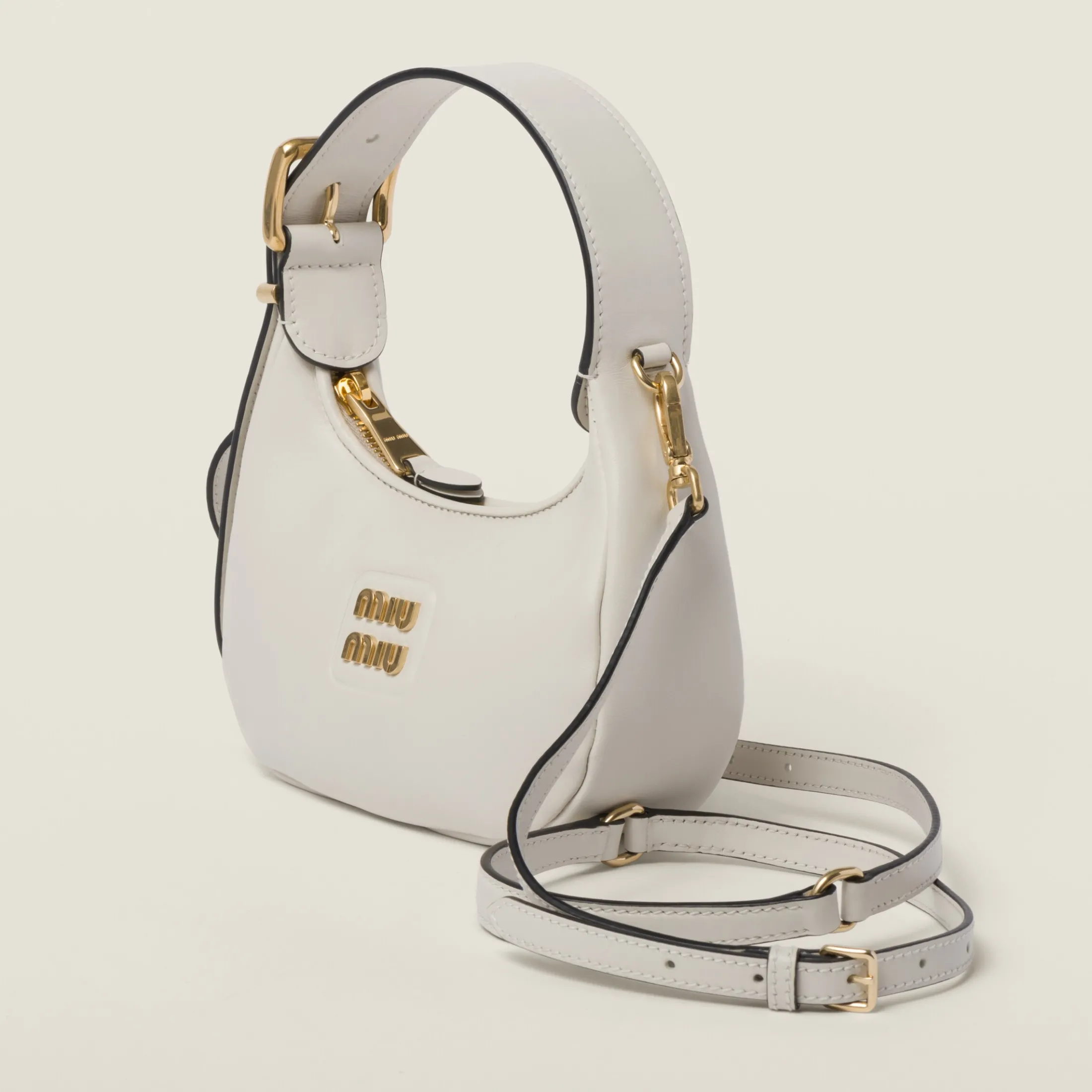Chalk White Leather Hobo Bag | Miu Miu