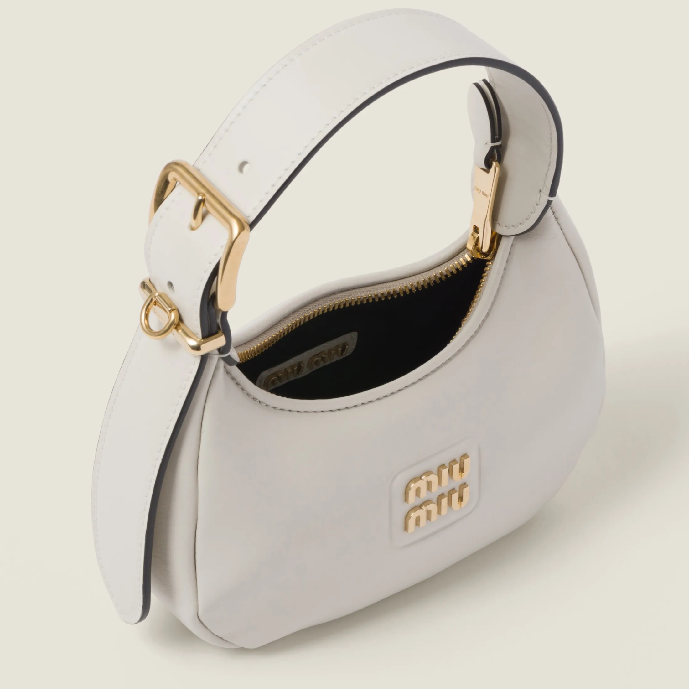 Chalk White Leather Hobo Bag | Miu Miu