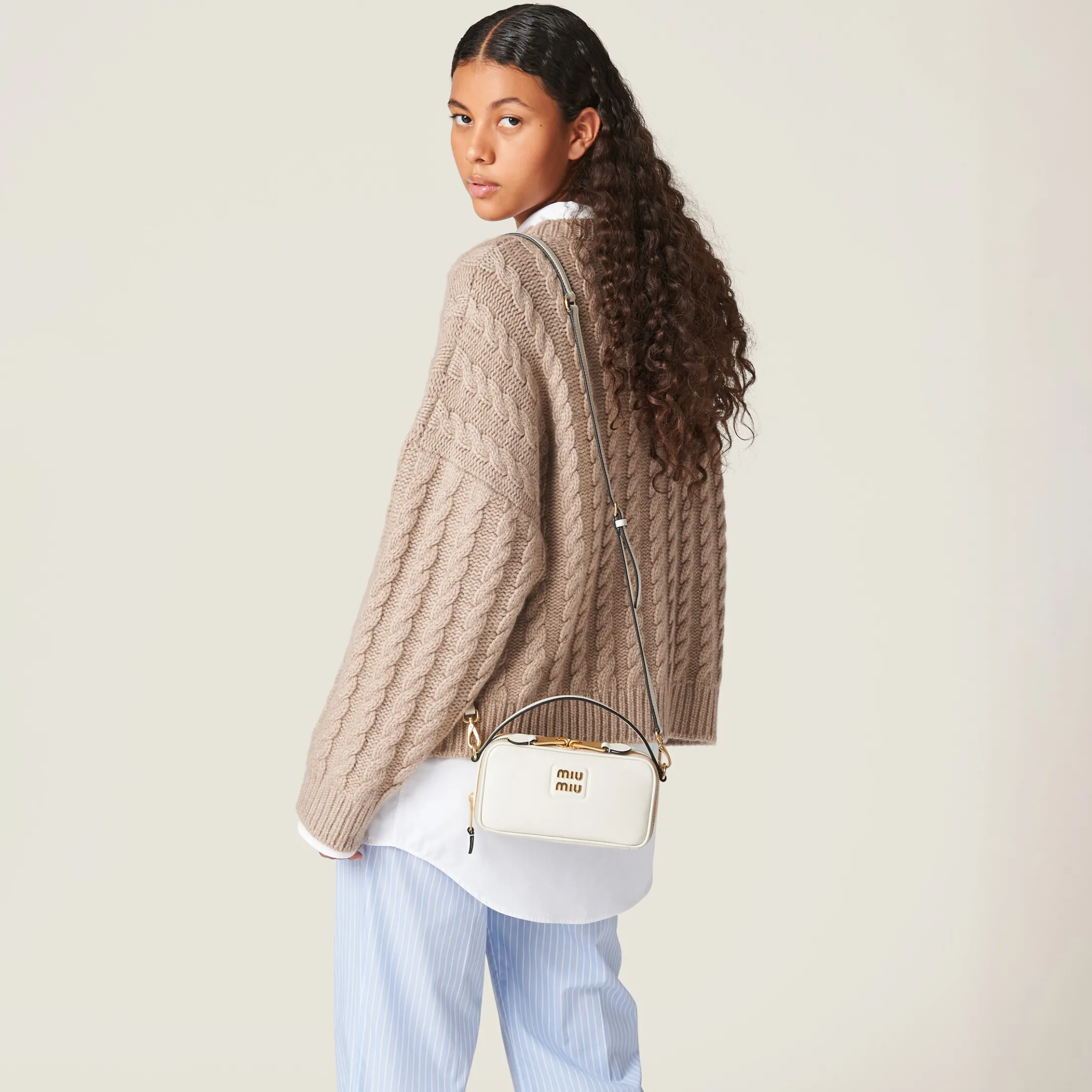 Chalk White Leather Shoulder Bag | Miu Miu
