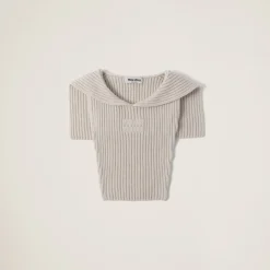 Chalk White Wool And Cashmere Knit Hoodie Dickey | Miu Miu