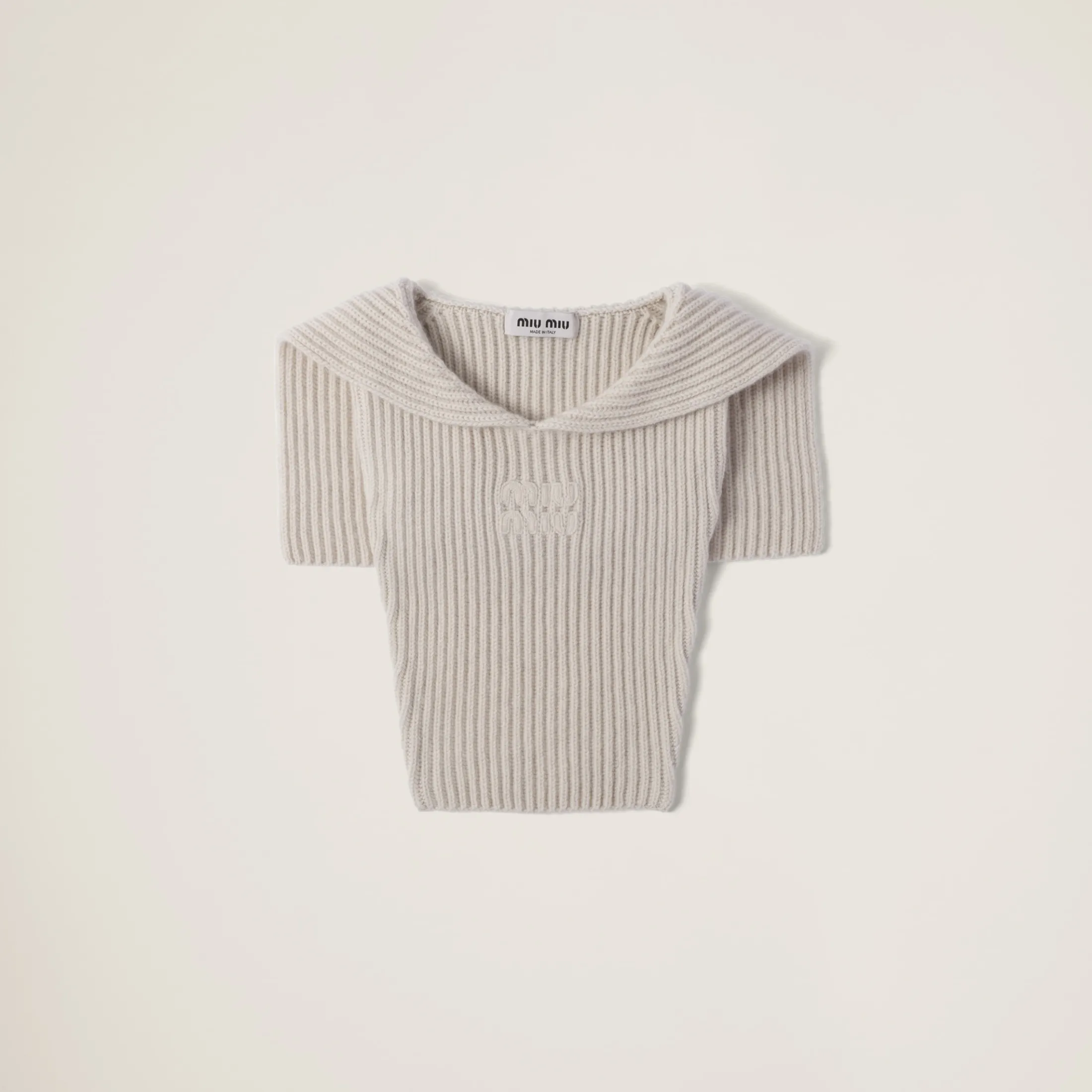 Chalk White Wool And Cashmere Knit Hoodie Dickey | Miu Miu