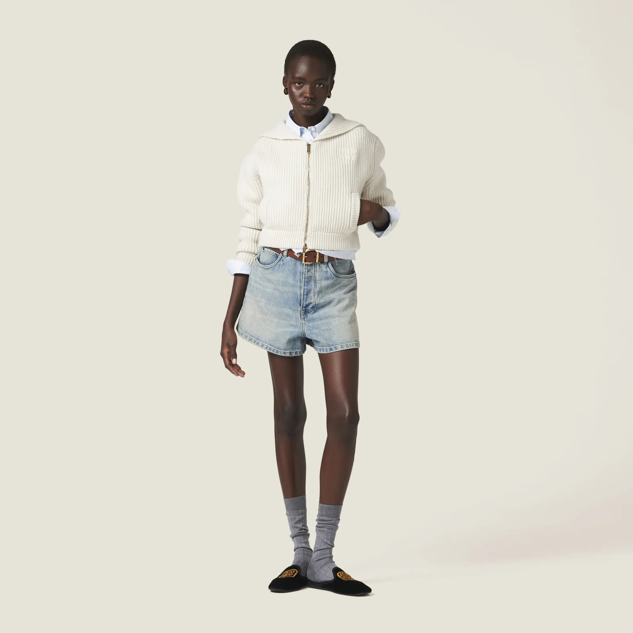Chalk White Wool And Cashmere Knit Cardigan | Miu Miu