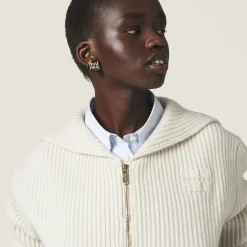 Chalk White Wool And Cashmere Knit Cardigan | Miu Miu