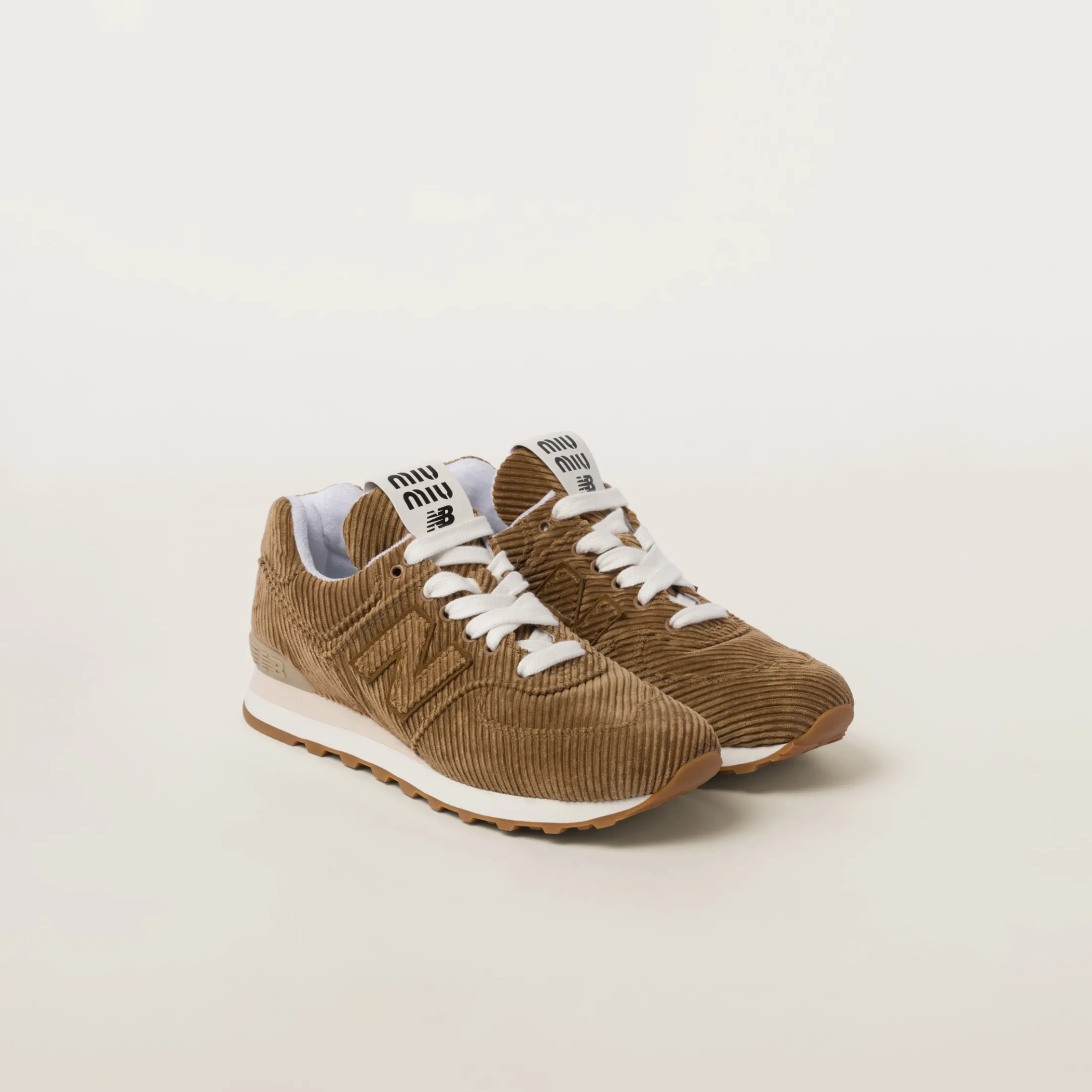 Cinnamon New Balance X Miu Miu 574 Striped Velvet Sneakers | Miu Miu