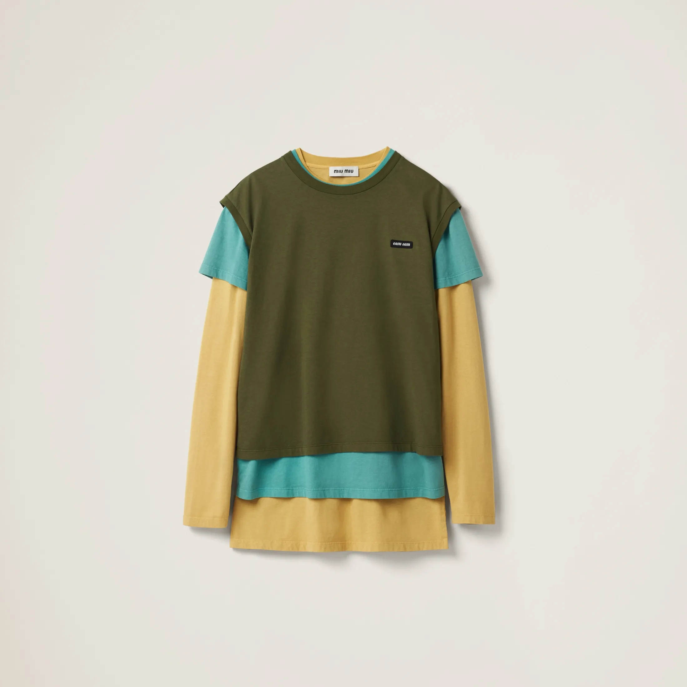 Citron Green/jade/military Set Of 3 Jersey T-shirts | Miu Miu