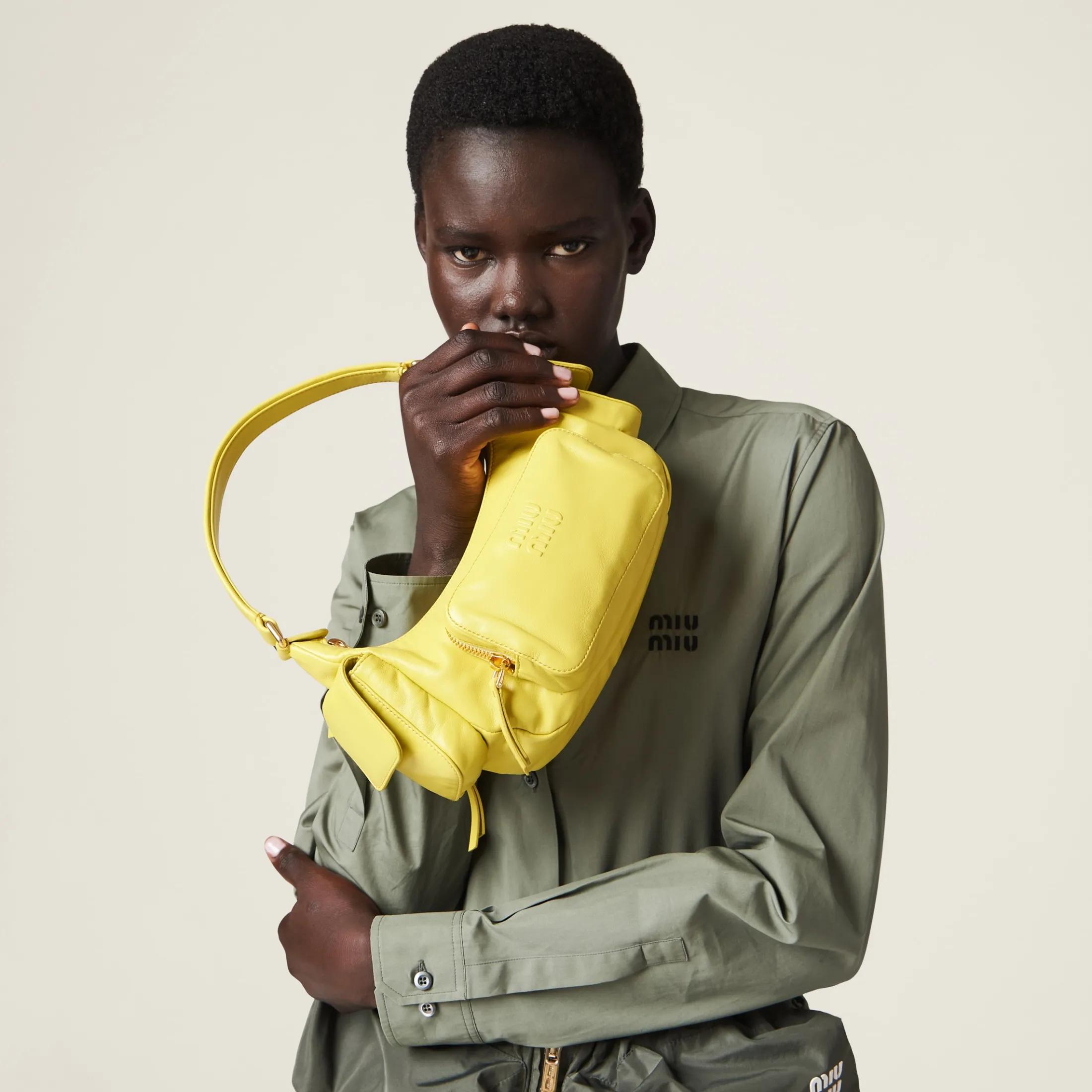 Citron Yellow Nappa Leather Pocket Bag | Miu Miu