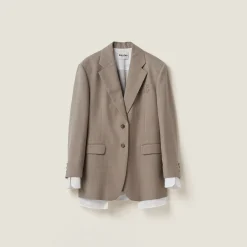 Clay Grey Single-breasted Gabardine Jacket | Miu Miu