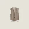 Clay Grey Single-breasted Gabardine Vest | Miu Miu