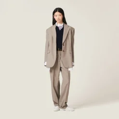 Clay Grey Single-breasted Gabardine Jacket | Miu Miu