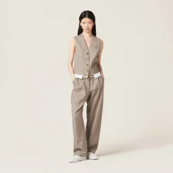Clay Grey Single-breasted Gabardine Vest | Miu Miu