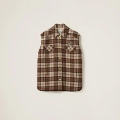 Cocoa Brown Check Blouson Vest | Miu Miu