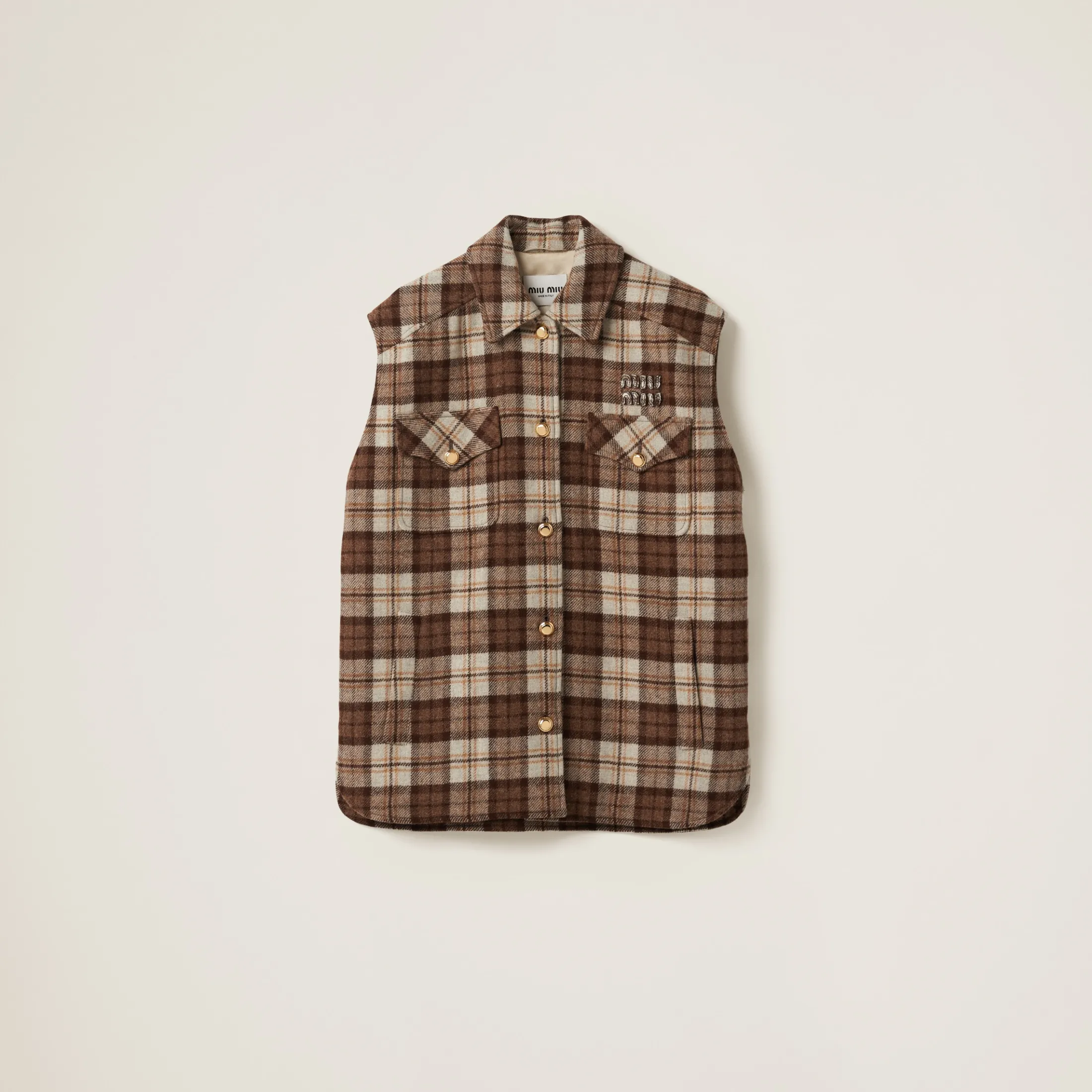 Cocoa Brown Check Blouson Vest | Miu Miu