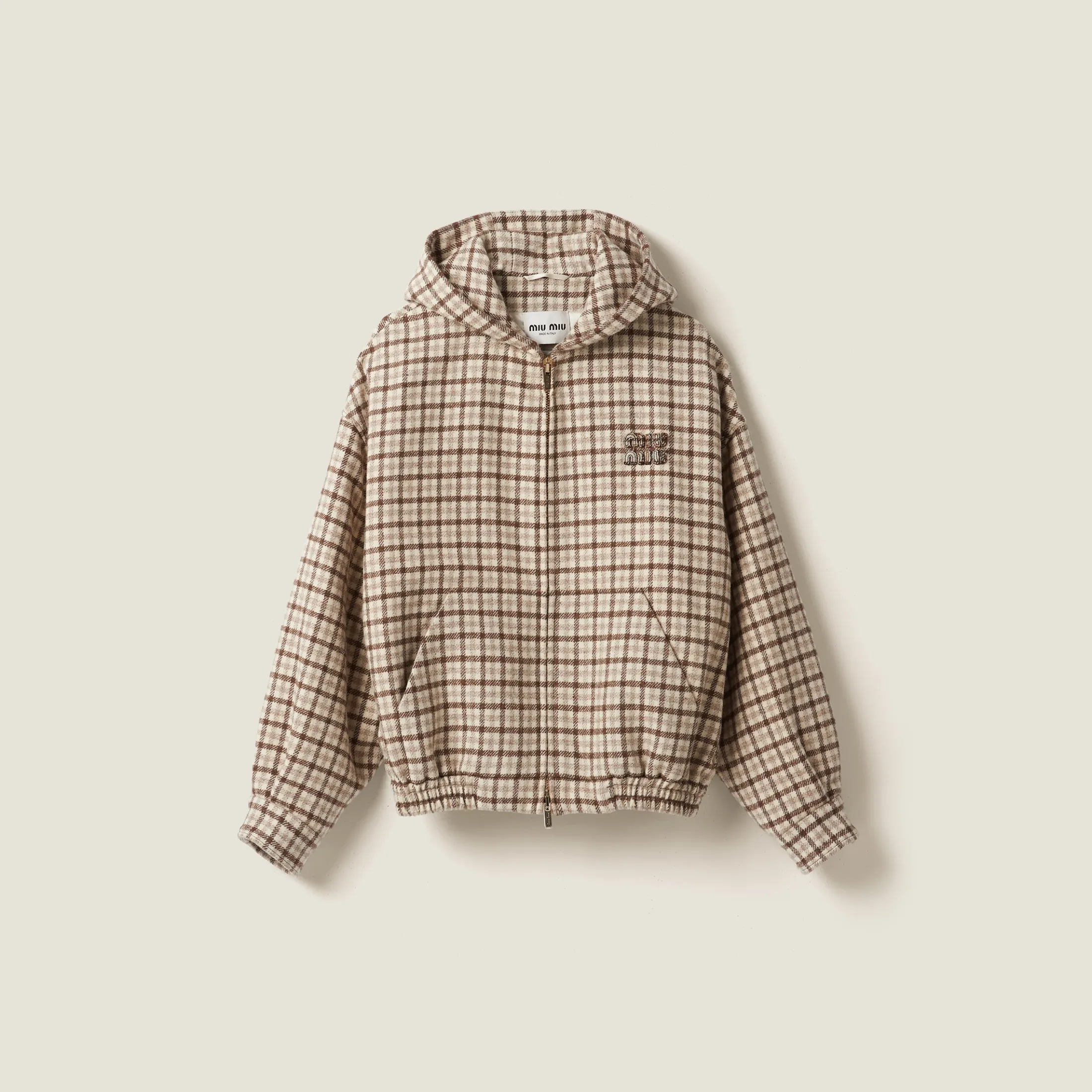 Cocoa Brown Check Blouson Jacket | Miu Miu