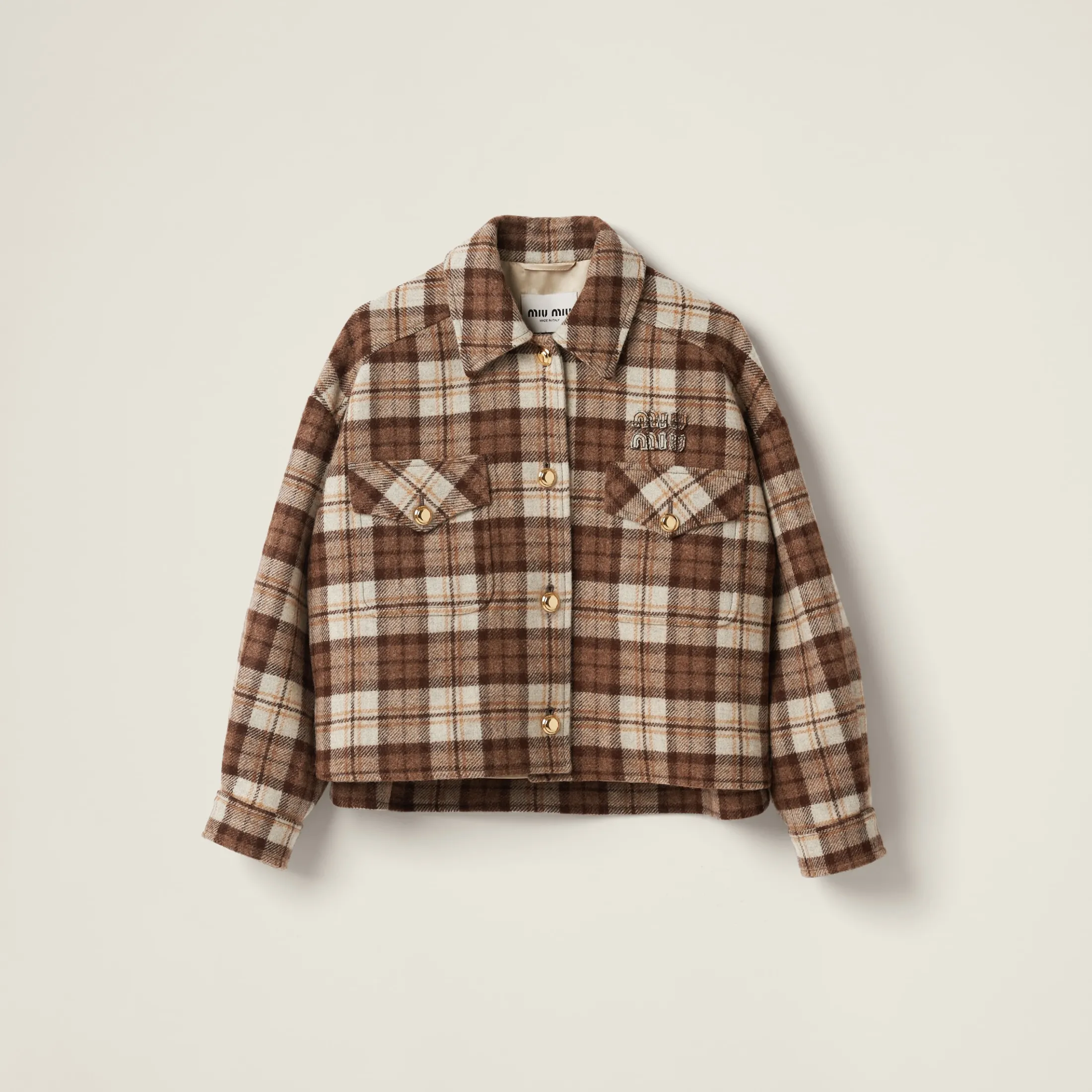 Cocoa Brown Check Blouson Jacket | Miu Miu