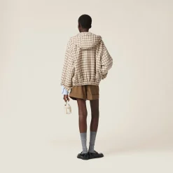 Cocoa Brown Check Blouson Jacket | Miu Miu
