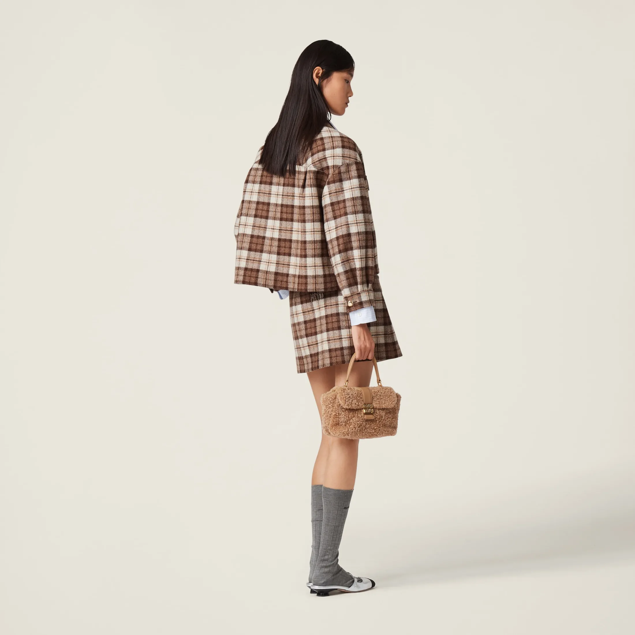 Cocoa Brown Check Blouson Jacket | Miu Miu