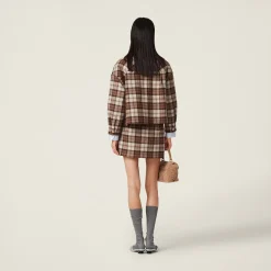 Cocoa Brown Check Miniskirt | Miu Miu