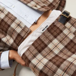 Cocoa Brown Check Miniskirt | Miu Miu