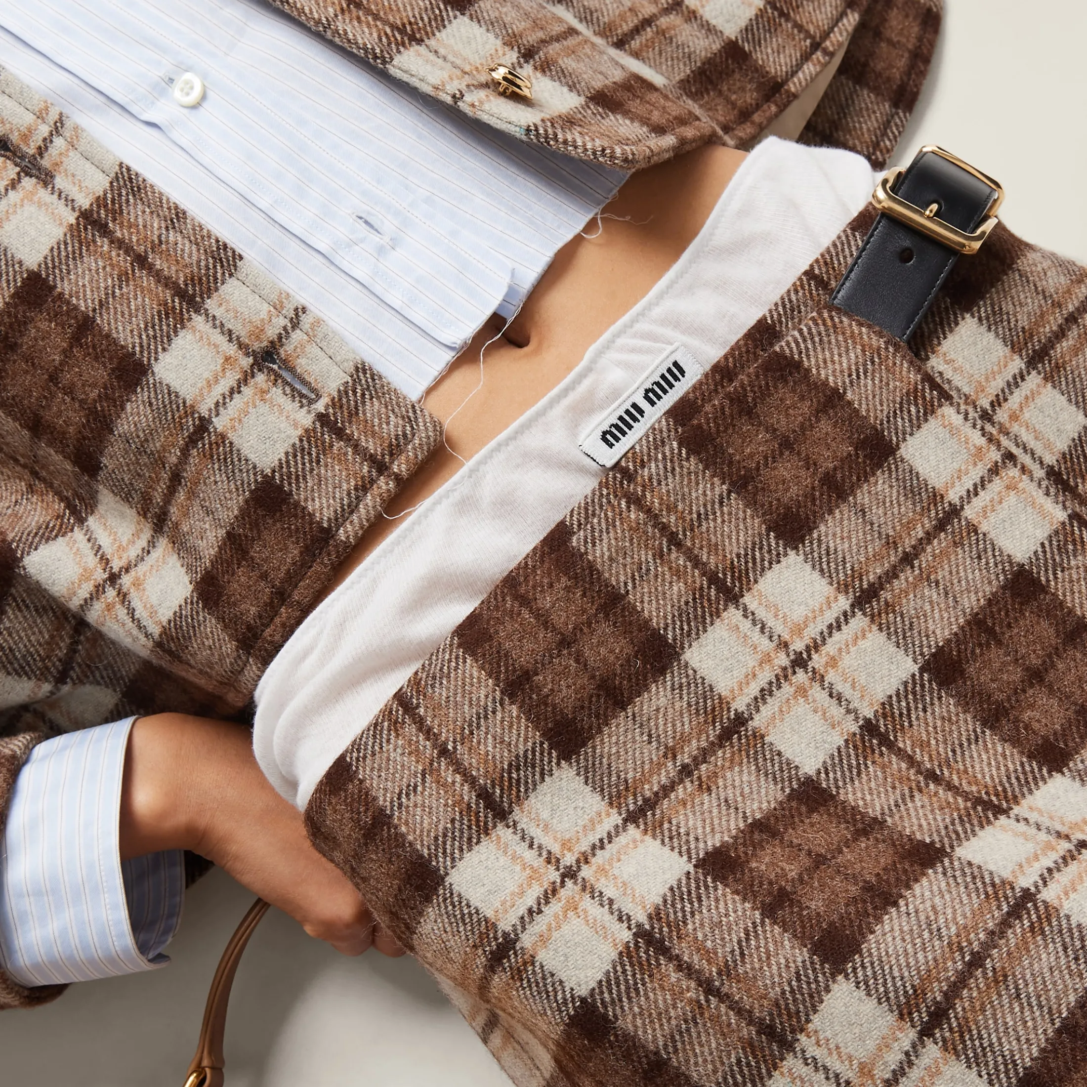 Cocoa Brown Check Miniskirt | Miu Miu