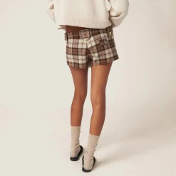 Cocoa Brown Checked Shorts | Miu Miu