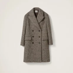 Cocoa Brown Double-breasted Bouclé Coat | Miu Miu