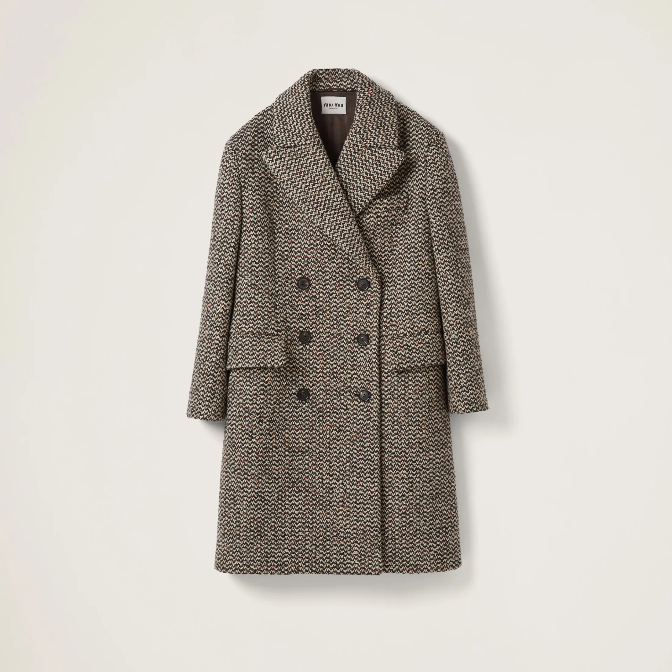Cocoa Brown Double-breasted Bouclé Coat | Miu Miu