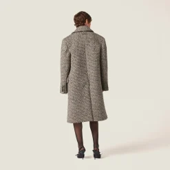 Cocoa Brown Double-breasted Bouclé Coat | Miu Miu