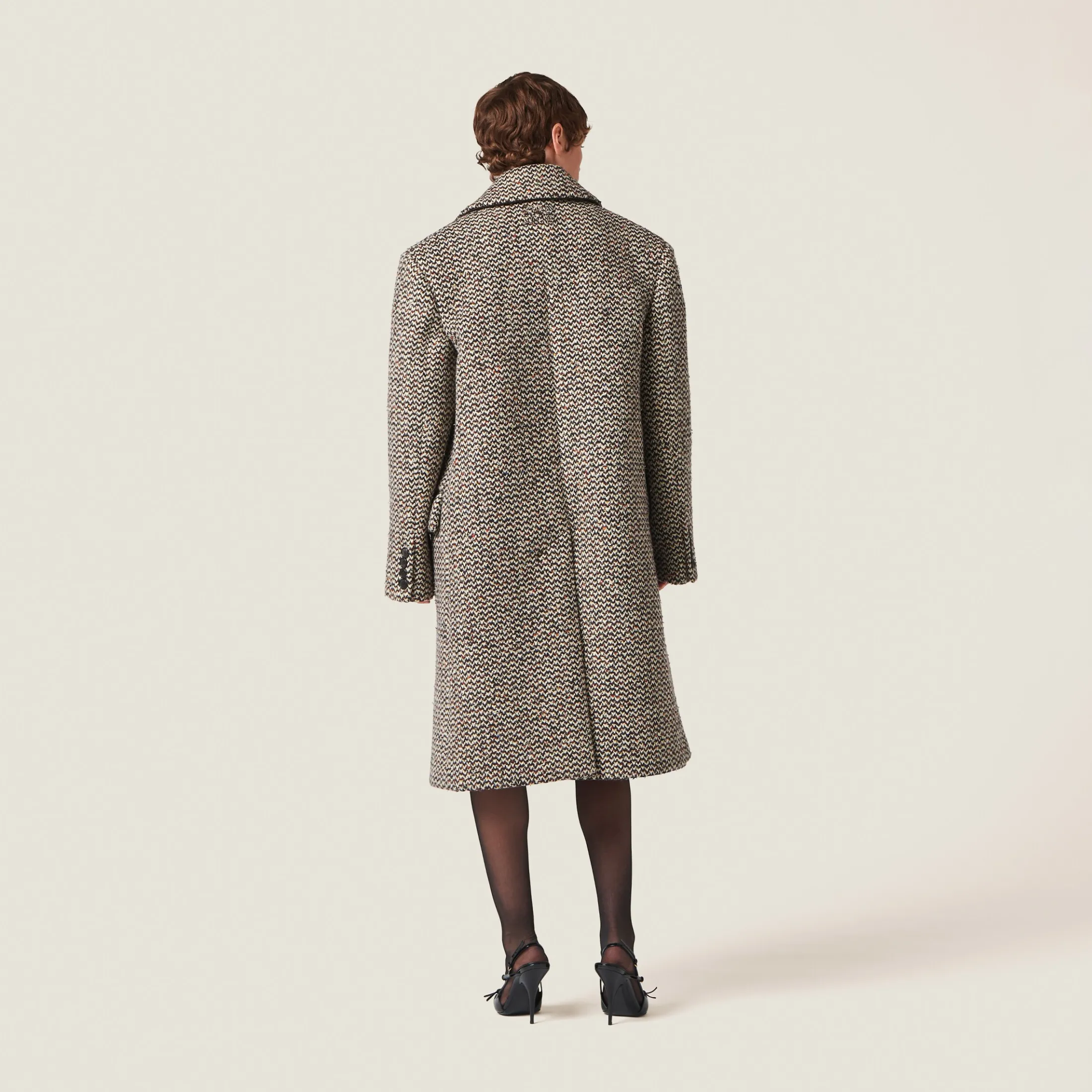 Cocoa Brown Double-breasted Bouclé Coat | Miu Miu