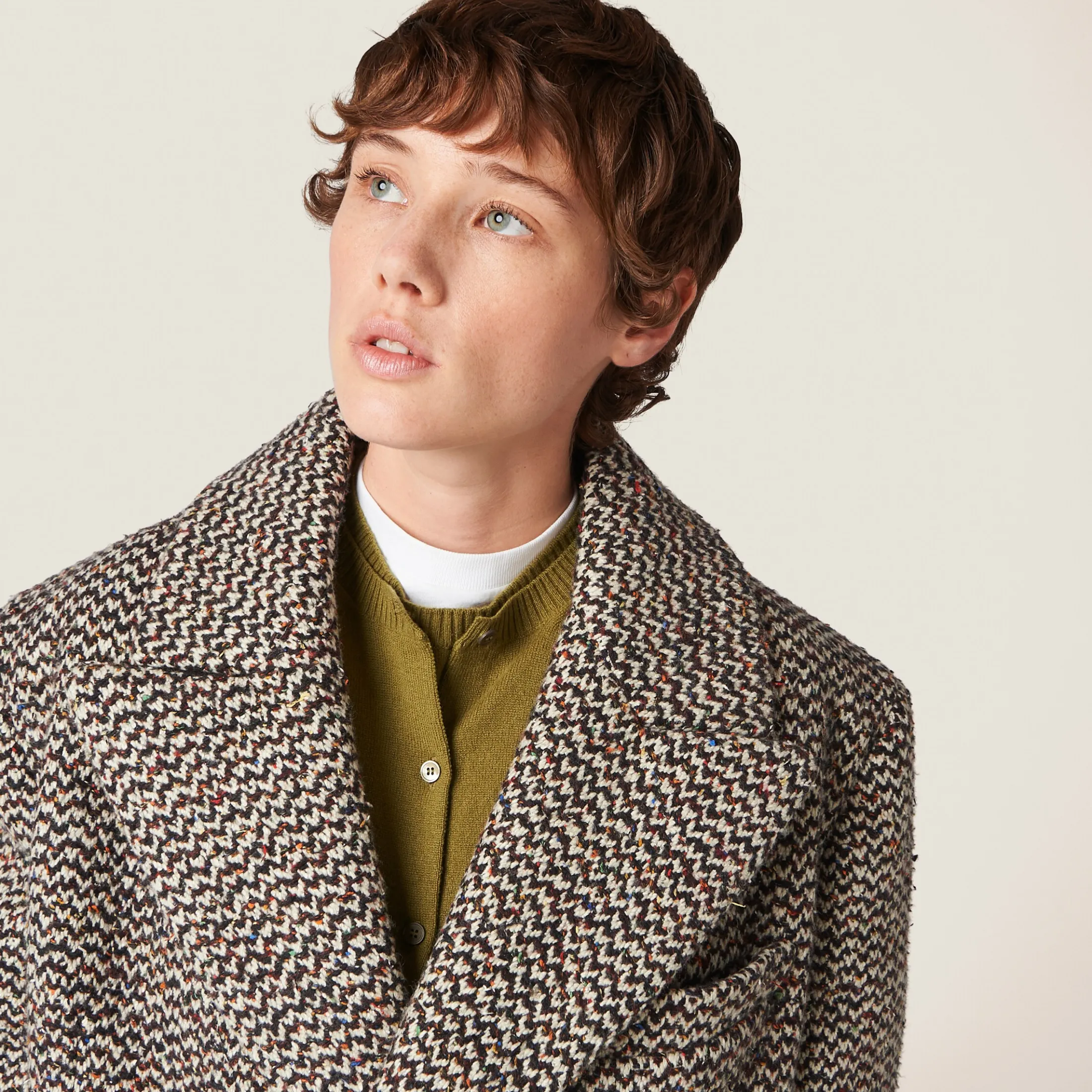 Cocoa Brown Double-breasted Bouclé Coat | Miu Miu