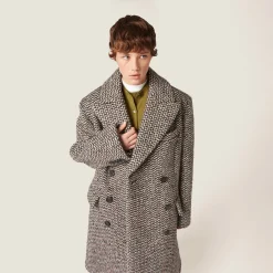 Cocoa Brown Double-breasted Bouclé Coat | Miu Miu
